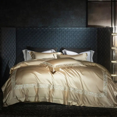Gold Rose Luxury Embroidery Soft Silky Duvet Cover Egyptian Cotton 1000TC Bedding Set